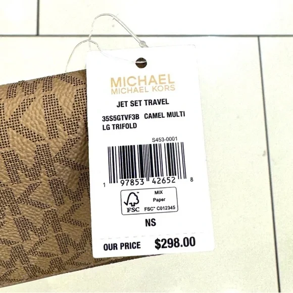 Michael Kors Jet Set Large Signature Logo TriFold Wallet Camel Multi - Picture 7 of 7